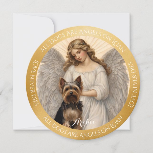 Yorkshire Terrier Love Never Dies Round Gold  Thank You Card (Front)