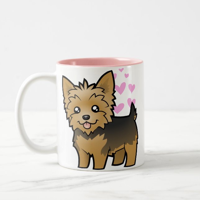 Yorkshire Terrier Love (short hair no bow) Two-Tone Coffee Mug (Left)