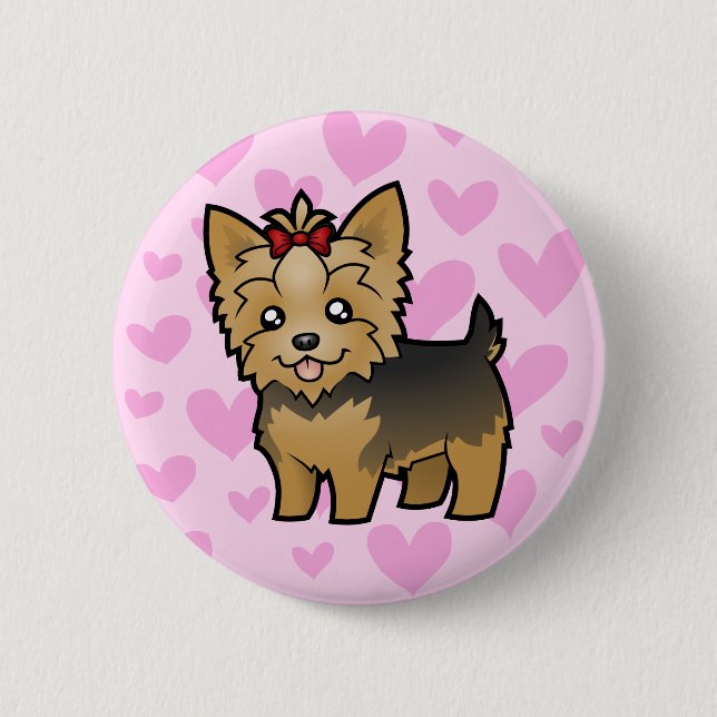 Yorkshire Terrier Love (short hair with bow) 6 Cm Round Badge (Front)