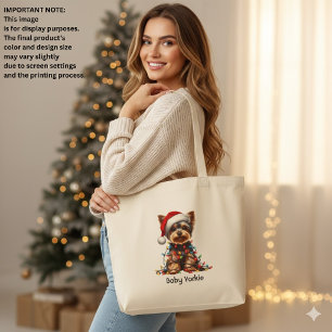 Yorkshire Terrier On Santa Hat Large Tote Bag
