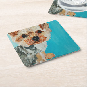 Yorkshire Terrier Painting by Alfred Fox Square Paper Coaster