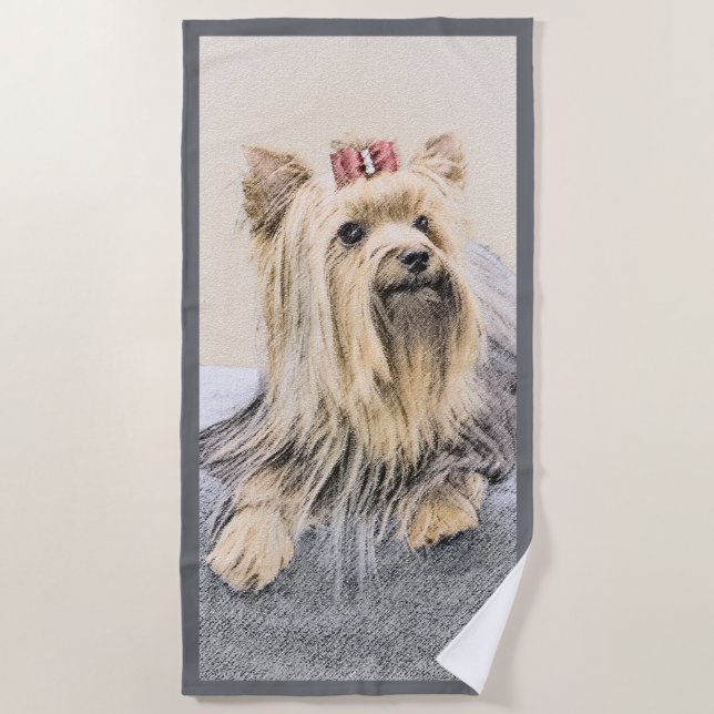 Yorkshire Terrier Painting - Cute Original Dog Art Beach Towel (Front)