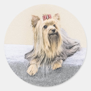 Yorkshire Terrier Painting - Cute Original Dog Art Classic Round Sticker
