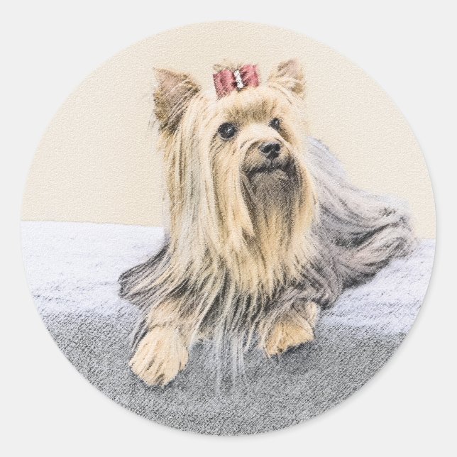 Yorkshire Terrier Painting - Cute Original Dog Art Classic Round Sticker (Front)