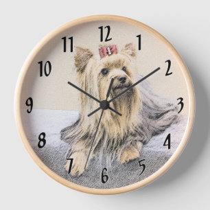 Yorkshire Terrier Painting - Cute Original Dog Art Clock