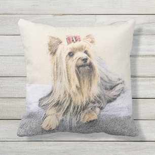 Yorkshire Terrier Painting - Cute Original Dog Art Cushion