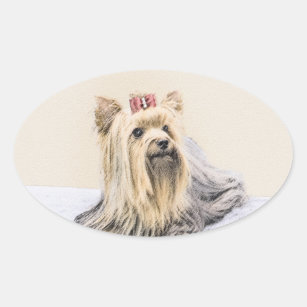 Yorkshire Terrier Painting - Cute Original Dog Art Oval Sticker