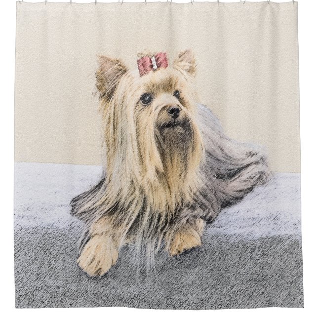 Yorkshire Terrier Painting - Cute Original Dog Art Shower Curtain (Front)