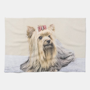 Yorkshire Terrier Painting - Cute Original Dog Art Tea Towel