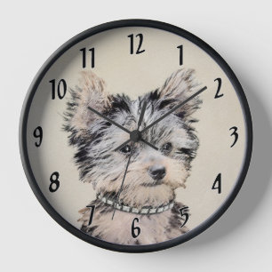 Yorkshire Terrier Painting - Cute Original Dog Art Wall Clock