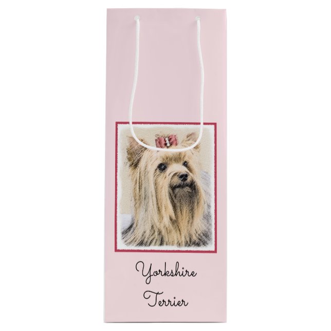 Yorkshire Terrier Painting - Cute Original Dog Art Wine Gift Bag (Front)