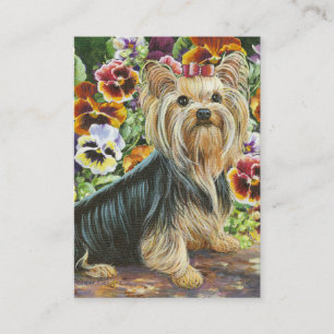 Yorkshire Terrier & Pansies Painting Business Card