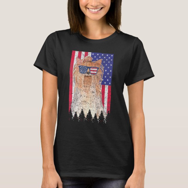 Yorkshire Terrier Patriotic Dog Usa Pride American T-Shirt (Front)