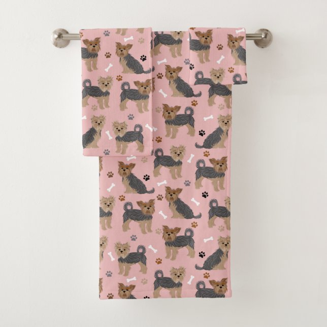Yorkshire Terrier Paws and Bones Yorkie Dog Bath Towel Set (Insitu)
