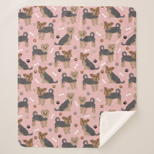 Yorkshire Terrier Paws and Bones Yorkie Dog Sherpa Blanket (Front)