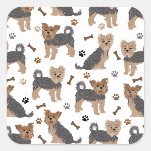 Yorkshire Terrier Paws and Bones Yorkie Dog Square Sticker