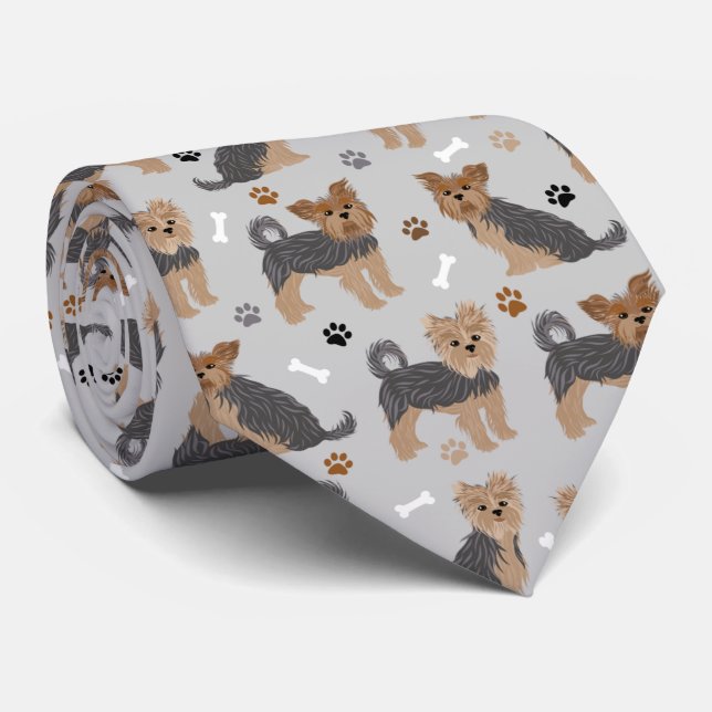 Yorkshire Terrier Paws and Bones Yorkie Dog Tie (Rolled)