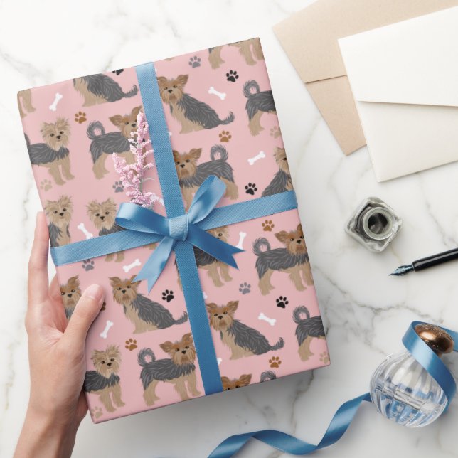 Yorkshire Terrier Paws and Bones Yorkie Dog Wrapping Paper (Gifting)