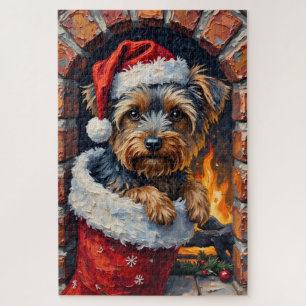 Yorkshire Terrier Peeking from Christmas Stocking Jigsaw Puzzle