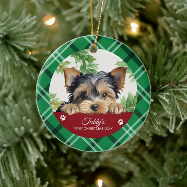 Yorkshire Terrier Personalised First Christmas Ceramic Ornament (Tree)