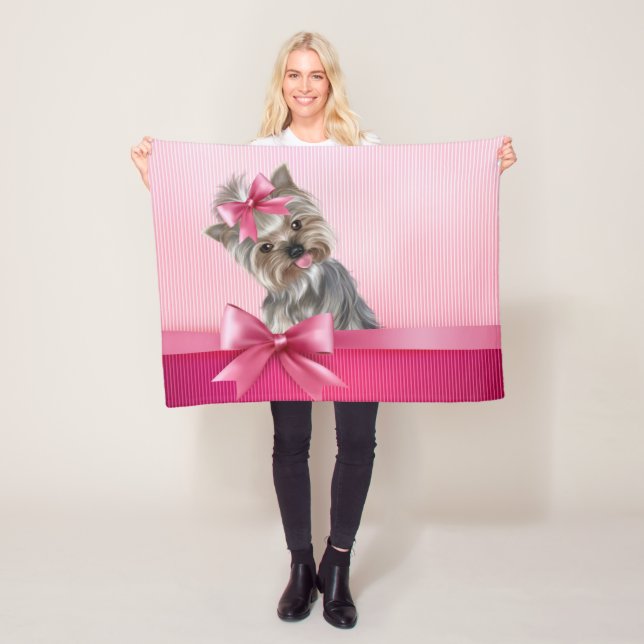 Yorkshire Terrier Pink Princess Yorkie Puppy Dog Fleece Blanket (In Situ)