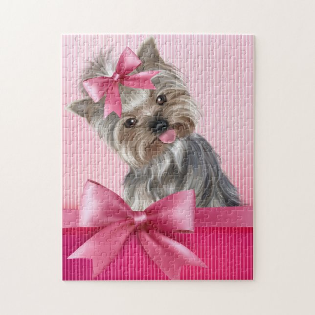 Yorkshire Terrier Pink Princess Yorkie Puppy Dog Jigsaw Puzzle (Vertical)
