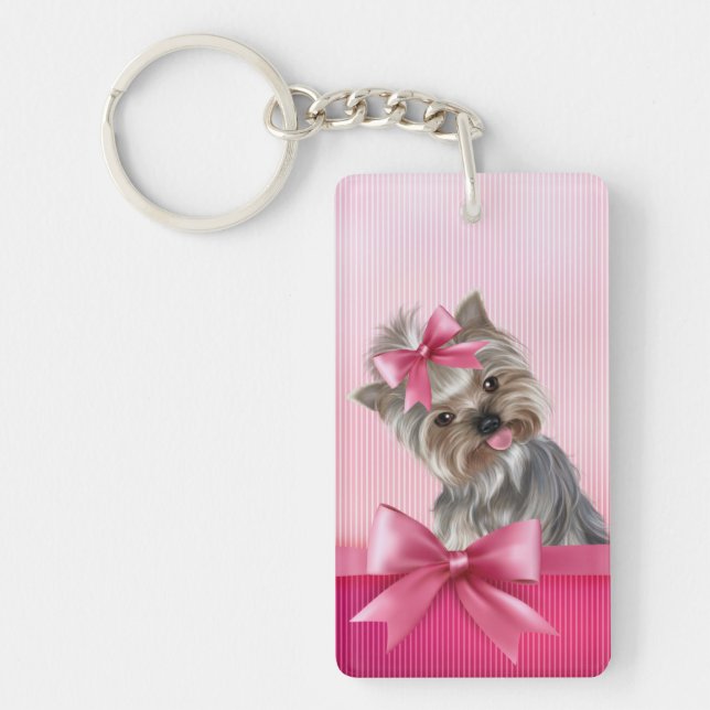 Yorkshire Terrier Pink Princess Yorkie Puppy Dog Key Ring (Front)