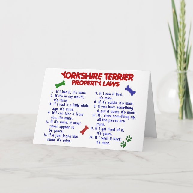YORKSHIRE TERRIER Property Laws 2 Yorkie Card (Front)