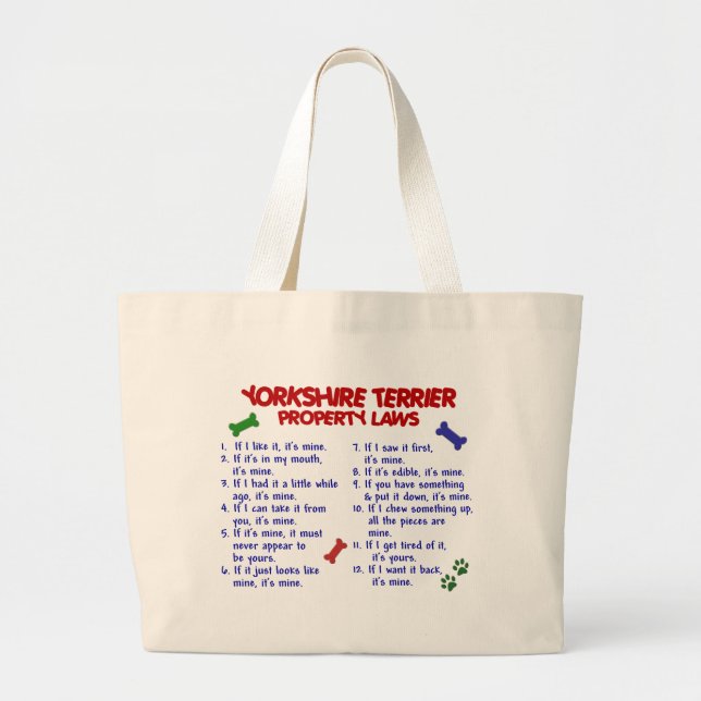 YORKSHIRE TERRIER Property Laws 2 Yorkie Large Tote Bag (Front)