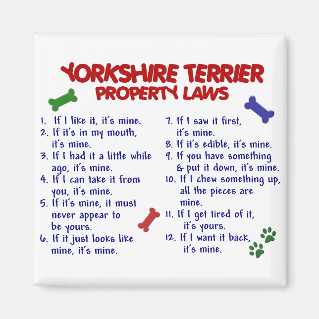 YORKSHIRE TERRIER Property Laws 2 Yorkie Magnet (Front)