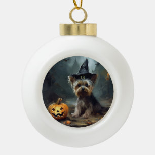 Yorkshire Terrier Pumpkins Halloween Scary  Ceramic Ball Christmas Ornament