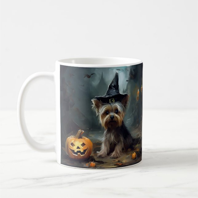 Yorkshire Terrier Pumpkins Halloween Scary  Coffee Mug (Left)