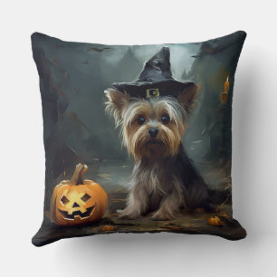 Yorkshire Terrier Pumpkins Halloween Scary Cushion