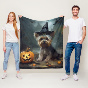 Yorkshire Terrier Pumpkins Halloween Scary  Fleece Blanket