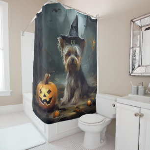 Yorkshire Terrier Pumpkins Halloween Scary Shower Curtain