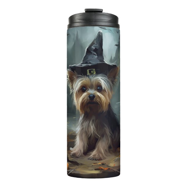 Yorkshire Terrier Pumpkins Halloween Scary  Thermal Tumbler (Front)