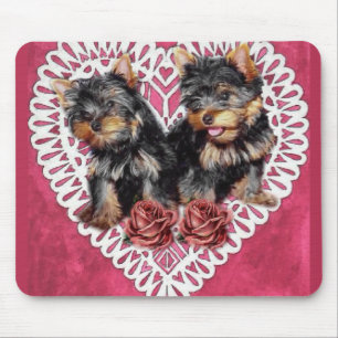 Yorkshire Terrier Puppies Valentines Mouse Pad