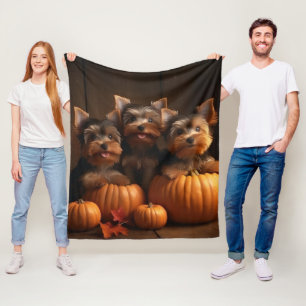Yorkshire Terrier Puppy Autumn Delight Pumpkin Fleece Blanket