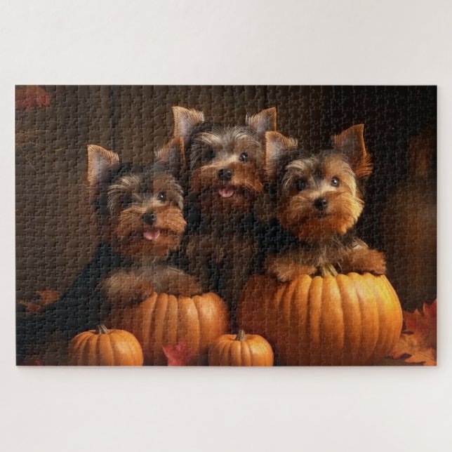 Yorkshire Terrier Puppy Autumn Delight Pumpkin  Jigsaw Puzzle (Horizontal)