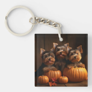 Yorkshire Terrier Puppy Autumn Delight Pumpkin Key Ring