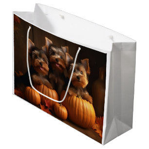 Yorkshire Terrier Puppy Autumn Delight Pumpkin  Large Gift Bag