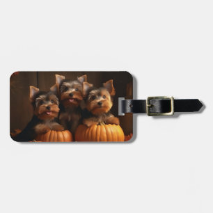 Yorkshire Terrier Puppy Autumn Delight Pumpkin Luggage Tag