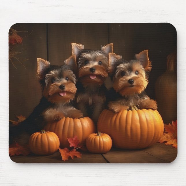 Yorkshire Terrier Puppy Autumn Delight Pumpkin  Mouse Pad (Front)