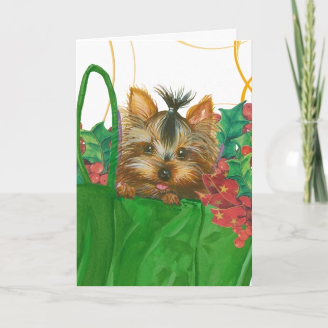 Yorkshire Terrier Puppy Christmas Greeting Holiday Card (Front)