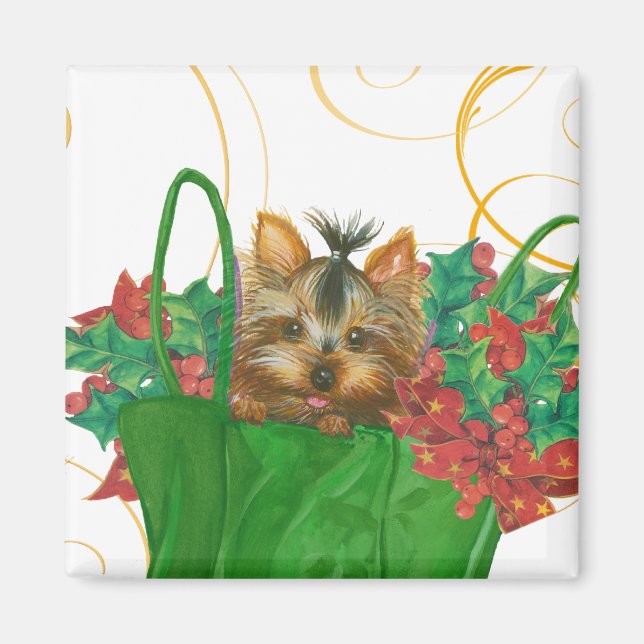 Yorkshire Terrier Puppy Christmas Greeting Magnet (Front)