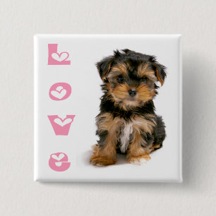 Yorkshire Terrier Puppy Dog Pink Love 15 Cm Square Badge