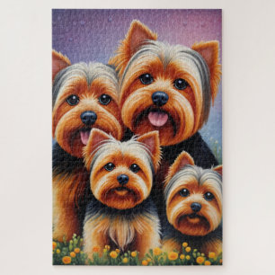 Yorkshire Terrier Puppy Family Colourful Portrait Jigsaw Puzzle