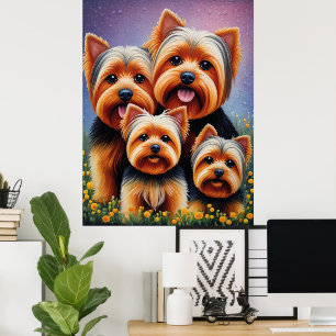 Yorkshire Terrier Puppy Family Colourful Portrait Poster