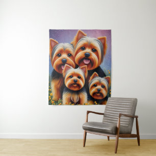 Yorkshire Terrier Puppy Family Colourful Portrait Tapestry