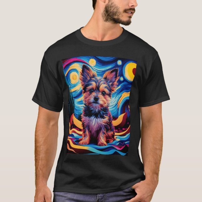 Yorkshire Terrier puppy in style of Starry Night G T-Shirt (Front)